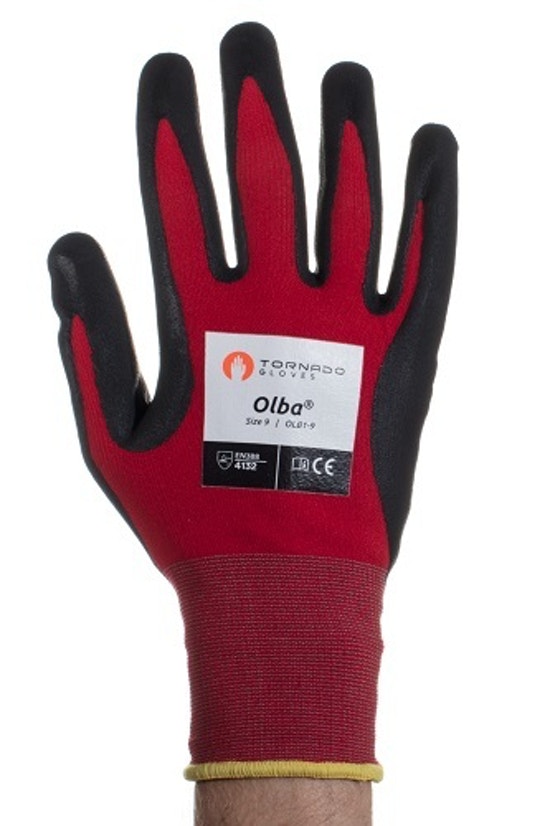 Tornado Olba Red Nylon Nylon Work Gloves, Size 7, Polymer Coating