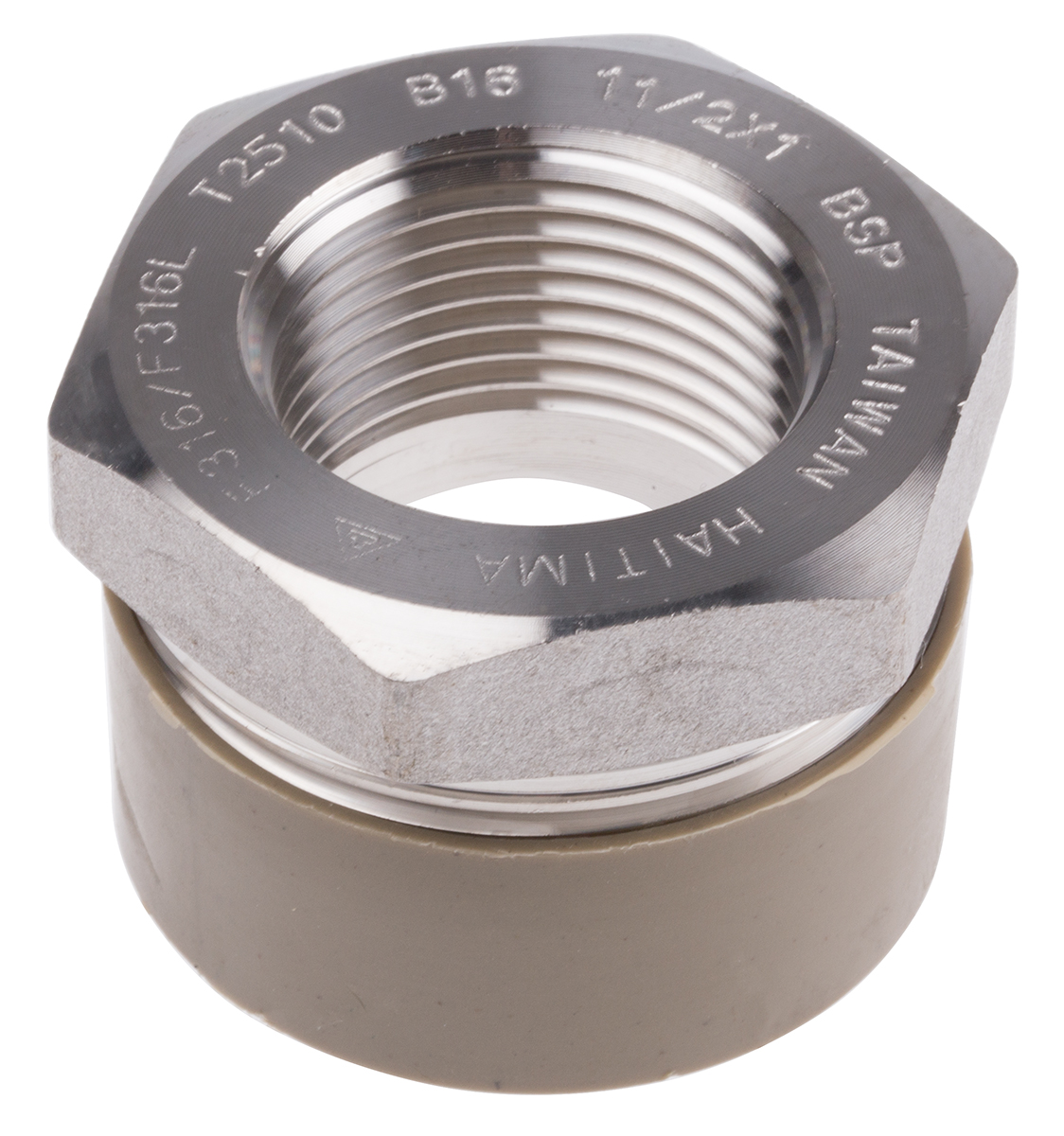 RS PRO Stainless Steel Pipe Fitting, Straight Hexagon Bush, Male R 1-1/2in x Female Rc 1in