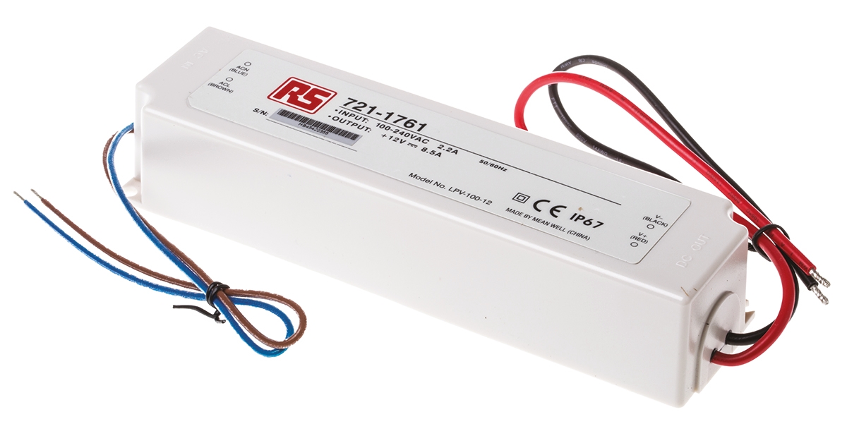 MEAN WELL LED Driver, 12V Output, 102W Output, 8.5A Output, Constant Voltage