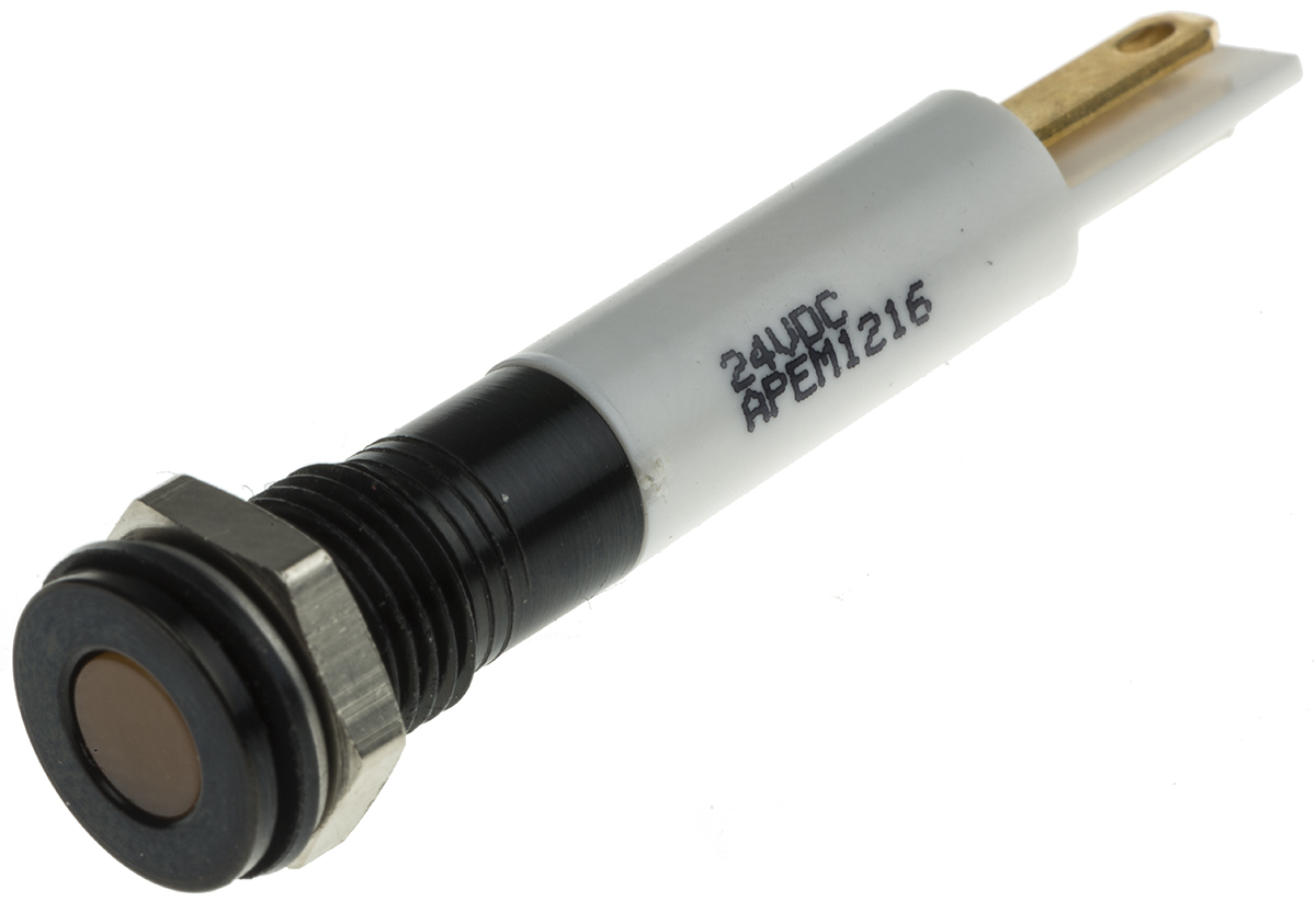RS PRO Orange Panel Mount Indicator, 21.6 → 26.4V dc, 8mm Mounting Hole Size, IP67