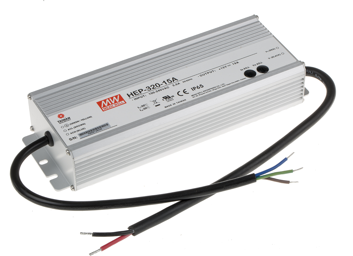 MEAN WELL Switching Power Supply, HEP-320-15A, 15V dc, 19A, 285W, 1 Output, 127 → 431 V dc, 90 → 305 V ac