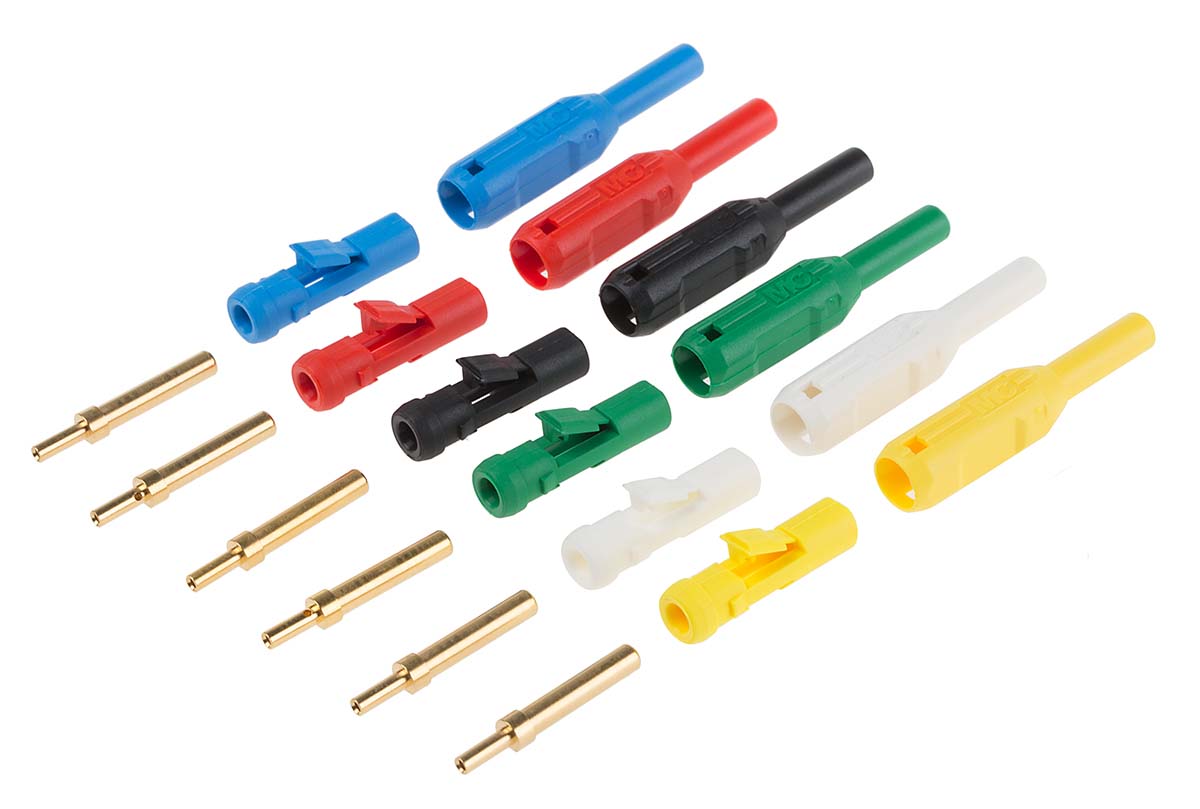Staubli Black, Blue, Green, Red, White, Yellow Male Banana Plug, Gold Plating