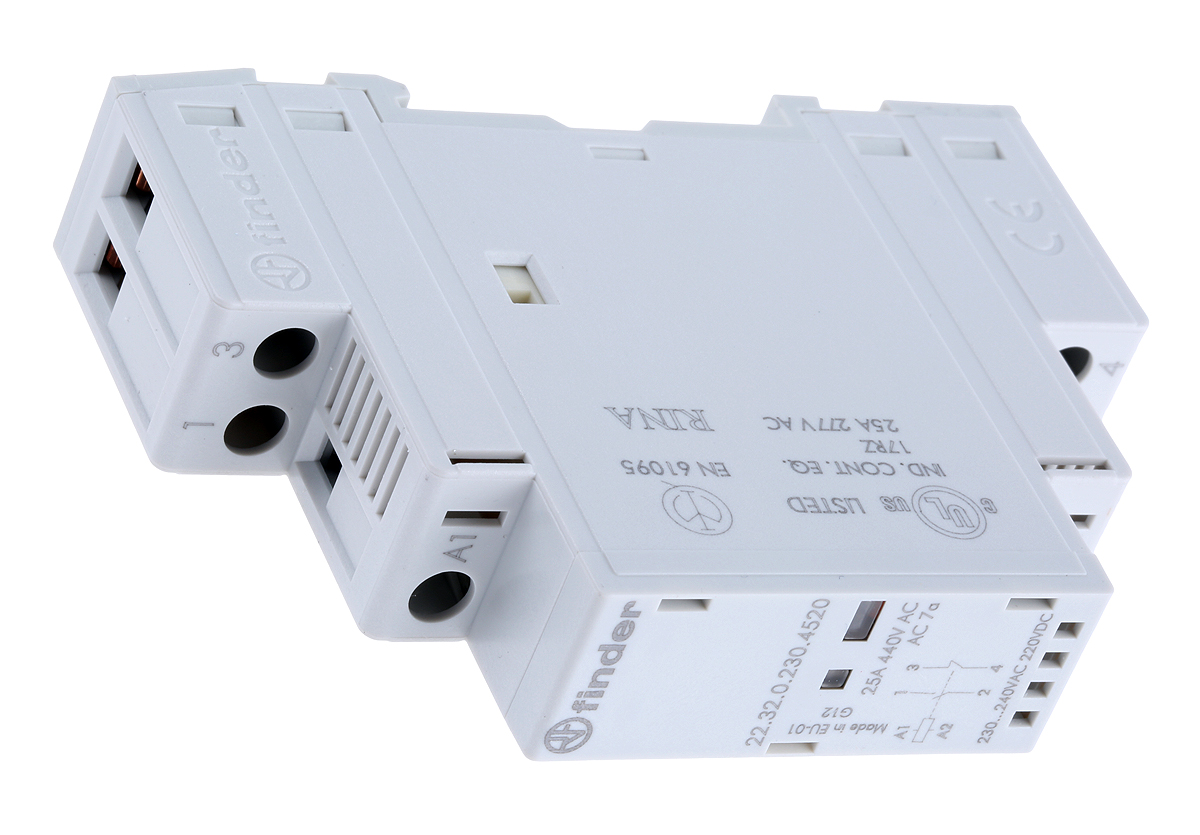 Finder 22 Contactor, 240 V ac Coil, 2-Pole, 25 A