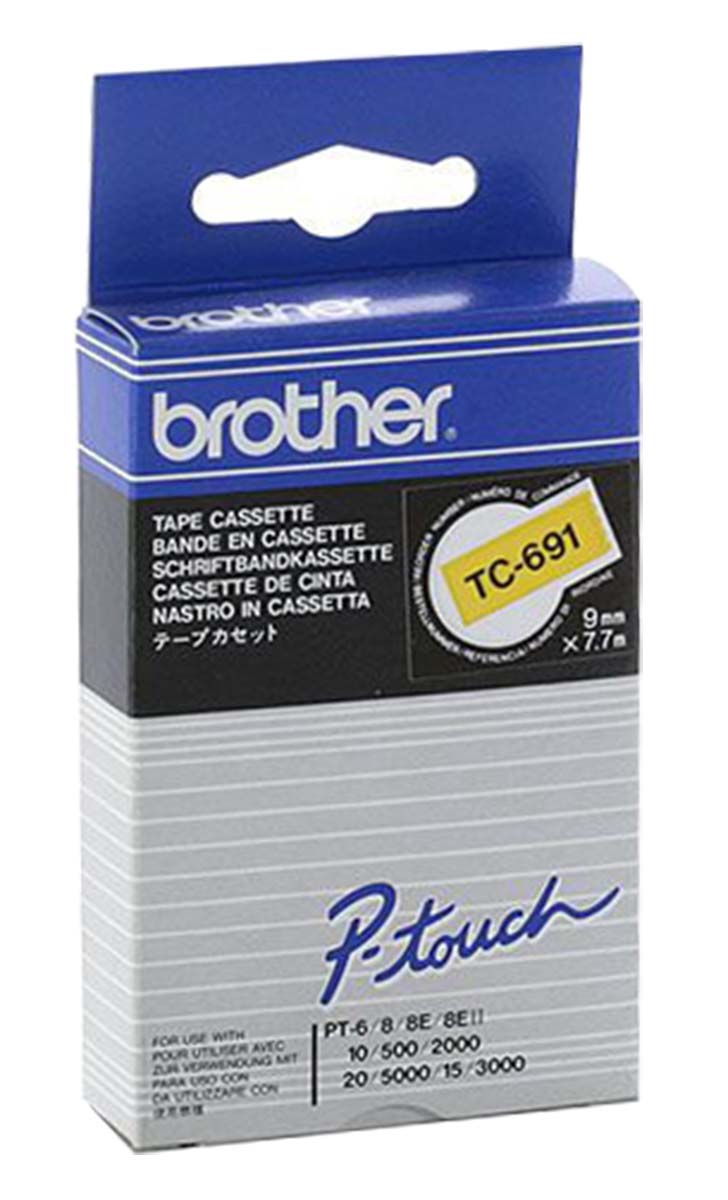 Brother Black on Yellow Label Printer Tape, 8 m Length, 9 mm Width