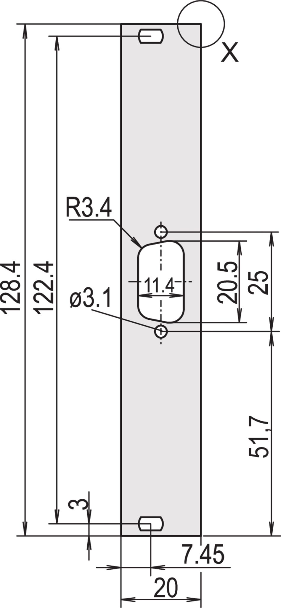 nVent SCHROFF 30118 Series Aluminium Front Panel, 128.4 x 19.98mm