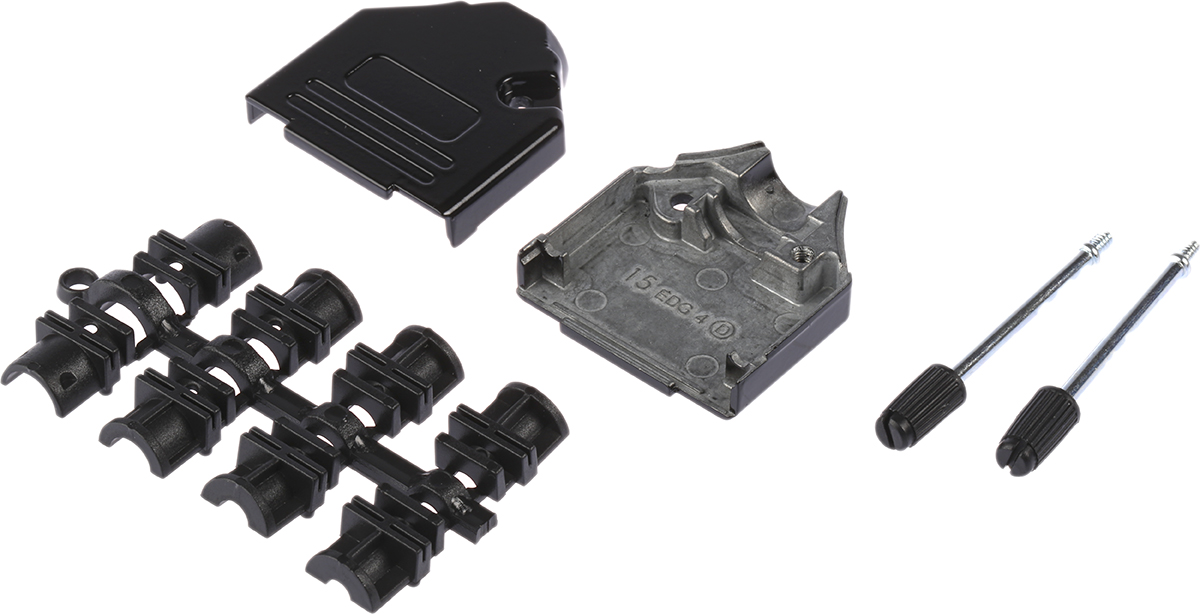 MH Connectors MHDTZK-BK Series Zinc D Sub Backshell, 15 Way, Strain Relief