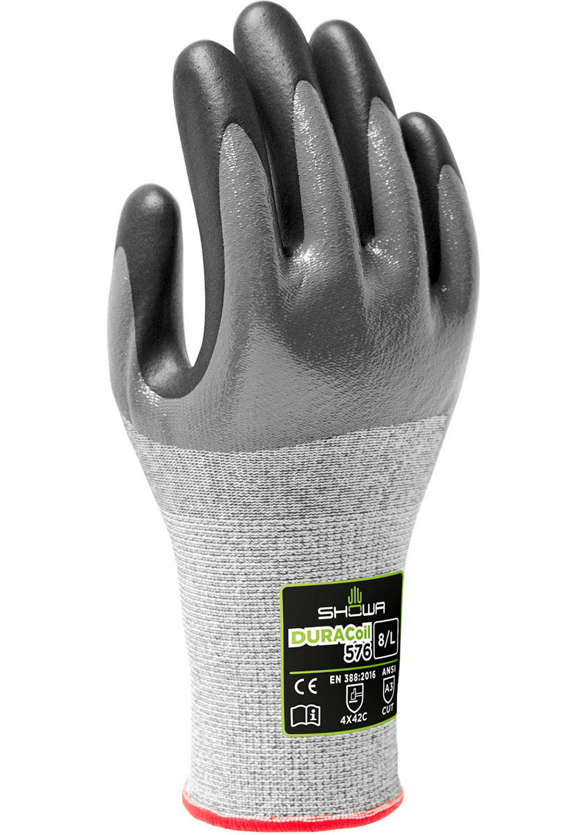 Showa 576 Grey High Performance Polyethylene, Polyester Work Gloves, Size 8, Nitrile Foam Coating