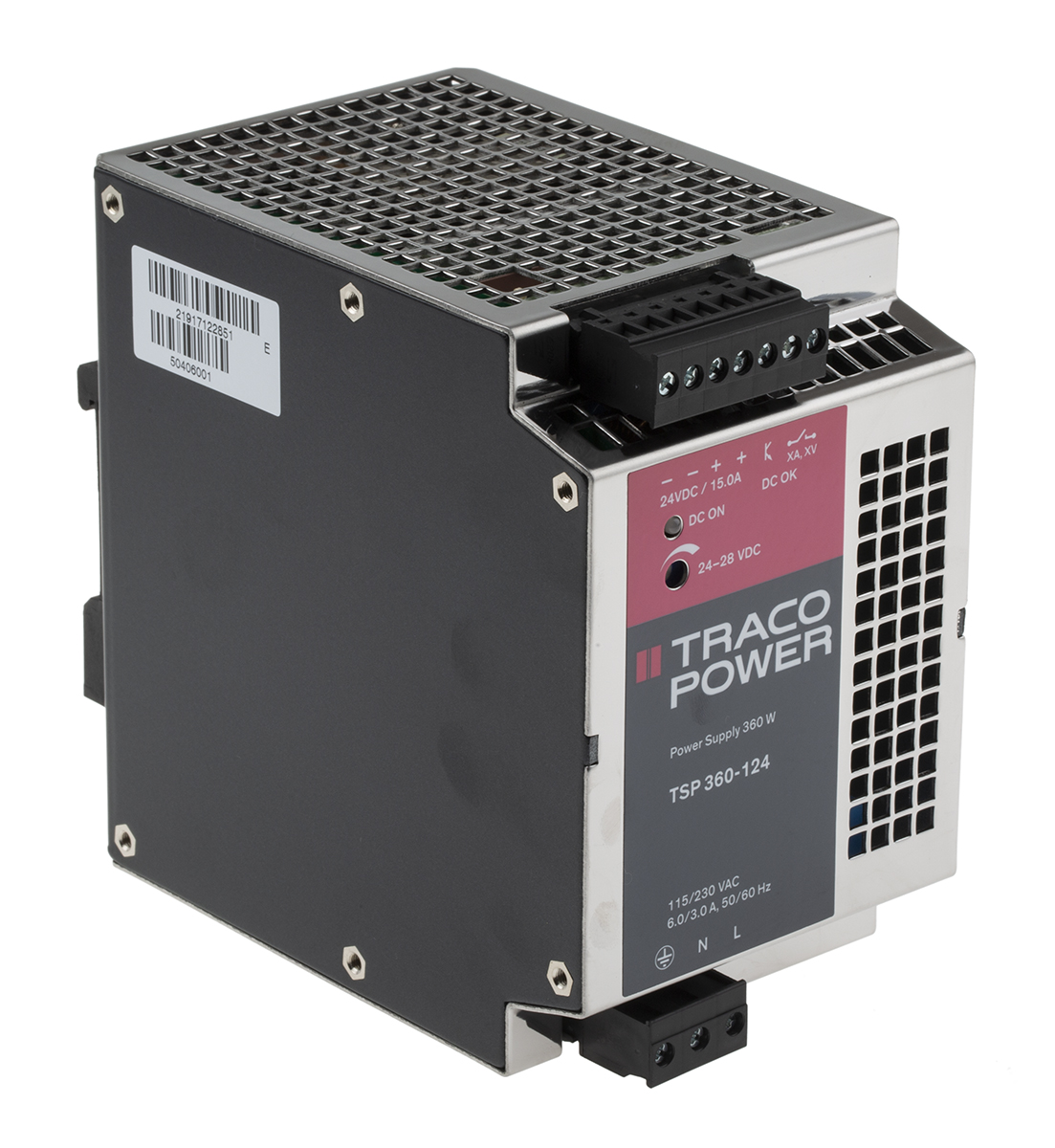 TRACOPOWER TSP Switched Mode DIN Rail Power Supply, 85 → 264V ac ac Input, 24V dc dc Output, 15A Output, 360W