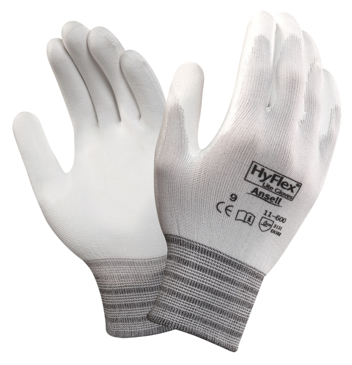 Ansell Hyflex White Nylon Nylon Work Gloves, Size 9, Polyurethane Coating