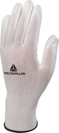 Delta Plus VE702P White Polyurethane Work Gloves, Size 11, Polyurethane Coating