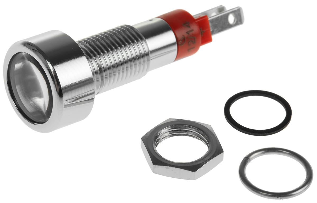 Signal Construct Red Panel Mount Indicator, 12 → 14V, 8mm Mounting Hole Size