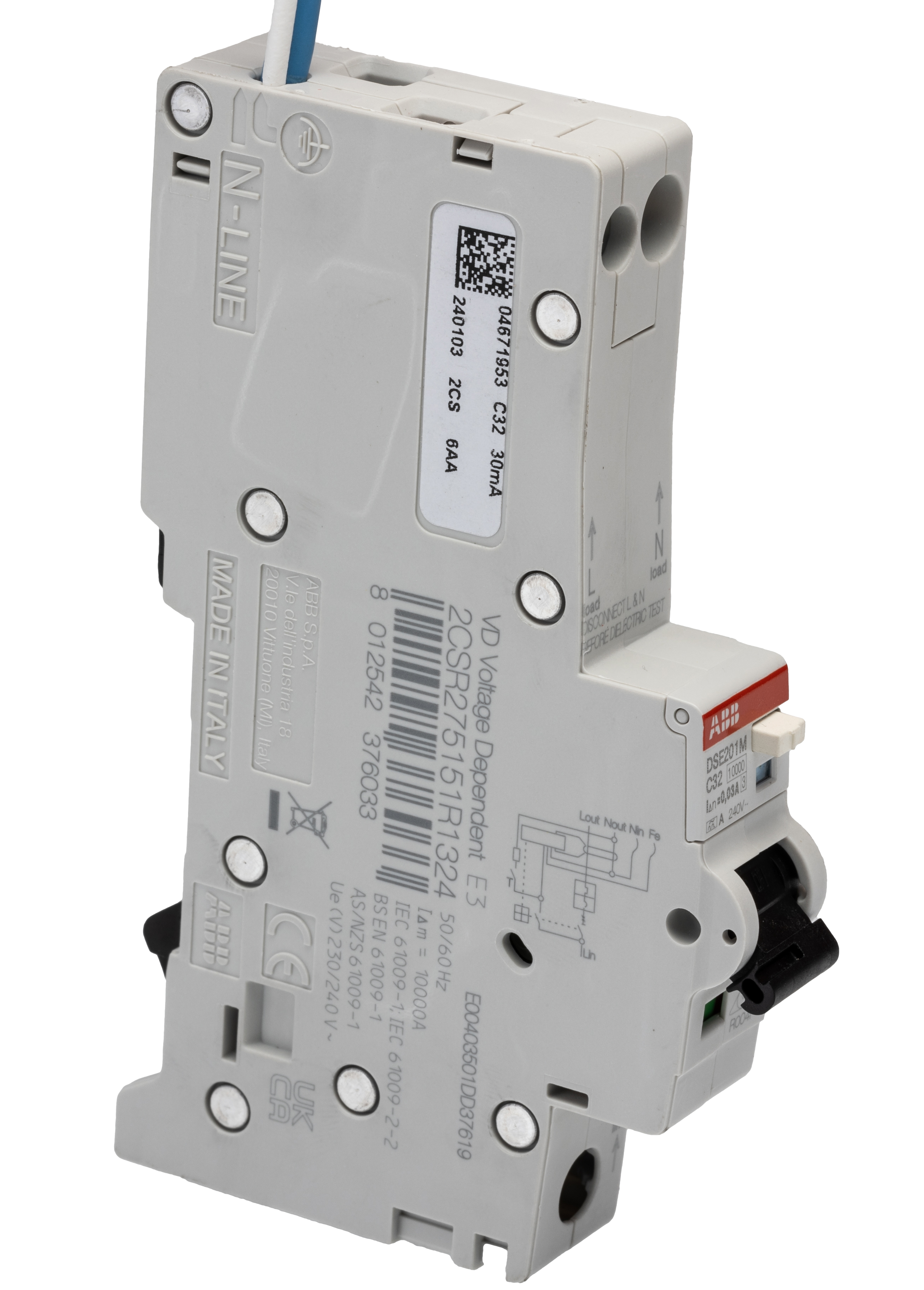 ABB RCBO, 32A Current Rating, 1P+N Poles, 30mA Trip Sensitivity, Type C, System Pro M Compact Range