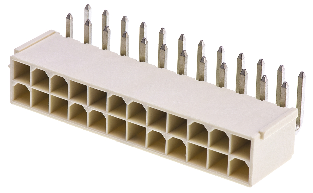Molex Mini-Fit Jr Series Right Angle Through Hole PCB Header, 24 Contact(s), 4.2 mm Pitch, 2 Row, Shrouded