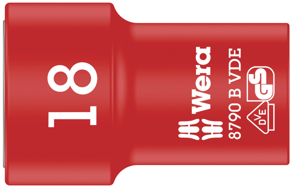 Wera 3/8 in Drive 18mm Insulated Standard Socket, 6 point, VDE/1000V, 46 mm Overall Length
