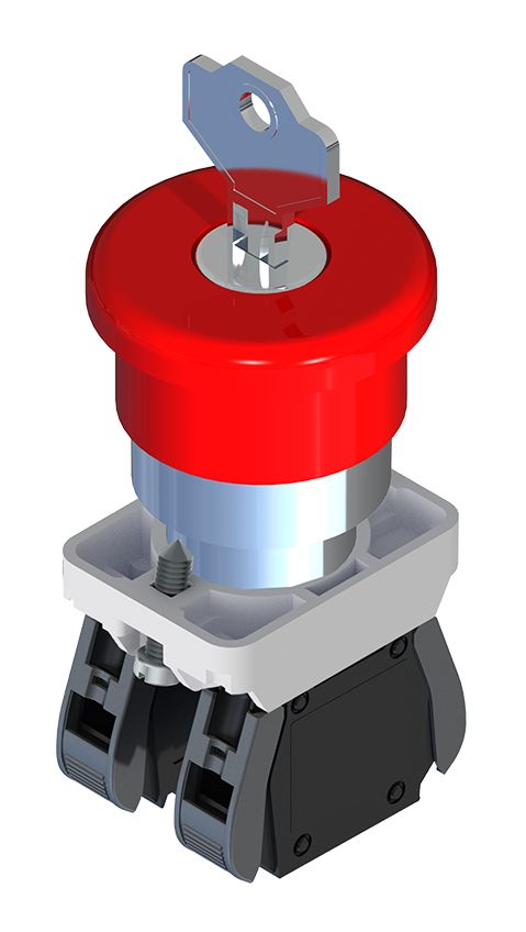 RS PRO Turn Key to Release Emergency Stop Push Button, Panel Mount, 22.5mm Cutout, 1 NC + 1 NO, IP65