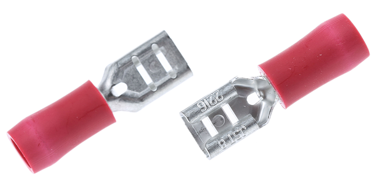 JST FVDDF Red Insulated Female Spade Connector, Receptacle, 4.75 x 0.8mm Tab Size, 0.25mm² to 1.65mm²