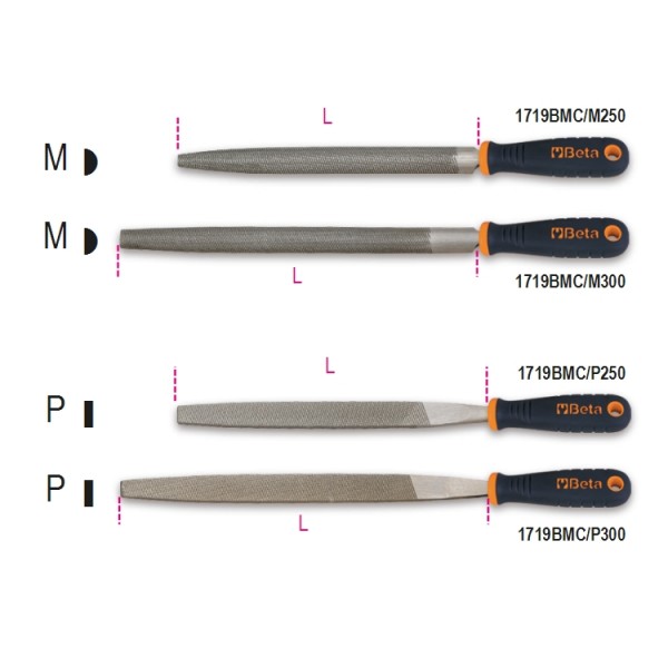 BETA 250mm, Rasp Cut, Half Round Engineers File Set With Soft-Grip Handle