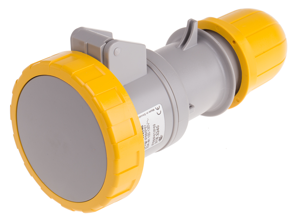 Scame IP66, IP67 Yellow Cable Mount 2P + E Industrial Power Socket, Rated At 32A, 110 V