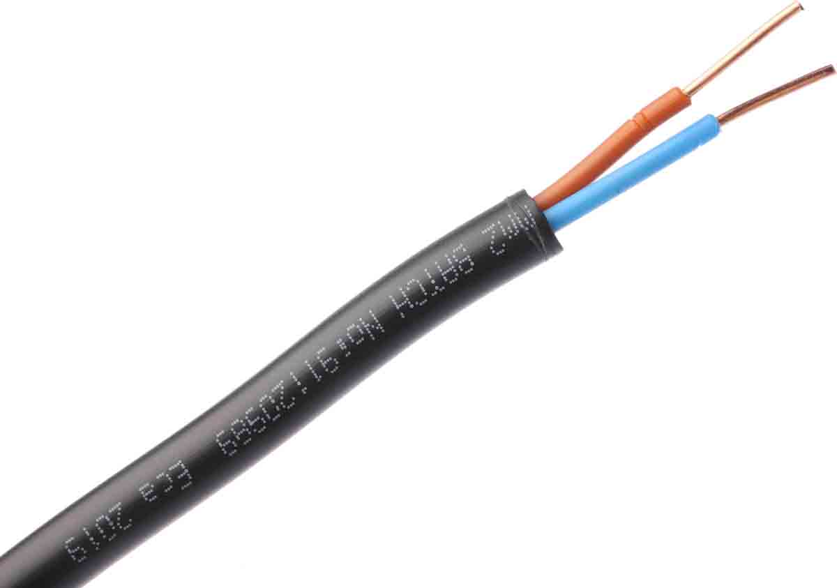 RS PRO 1.5 mm² 2 Core Power Cable, Black PVC, 100m