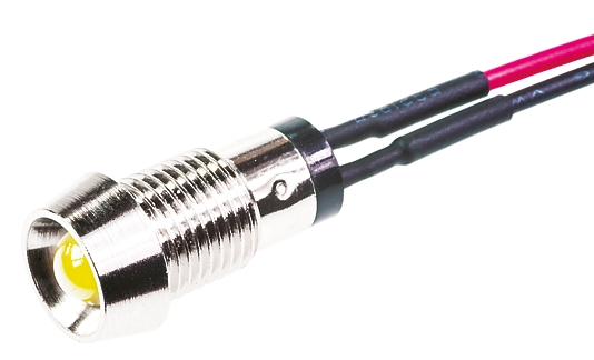Marl Yellow Panel Mount Indicator, 2.8V, 8mm Mounting Hole Size, Lead Wires Termination