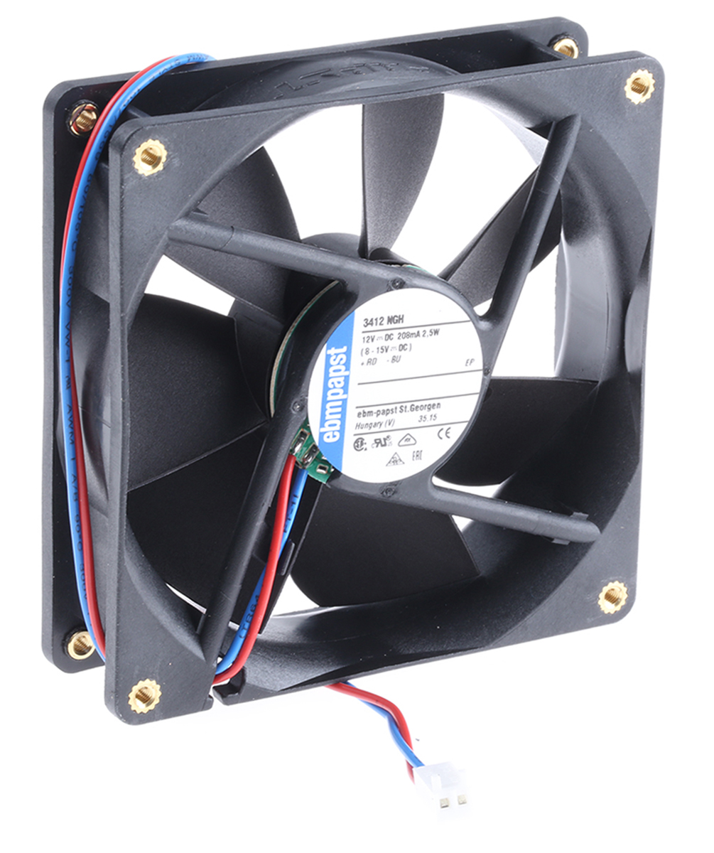 ebm-papst 3400 N Series Axial Fan, 12 V dc, DC Operation, 94m³/h, 2.5W, 92 x 92 x 25mm
