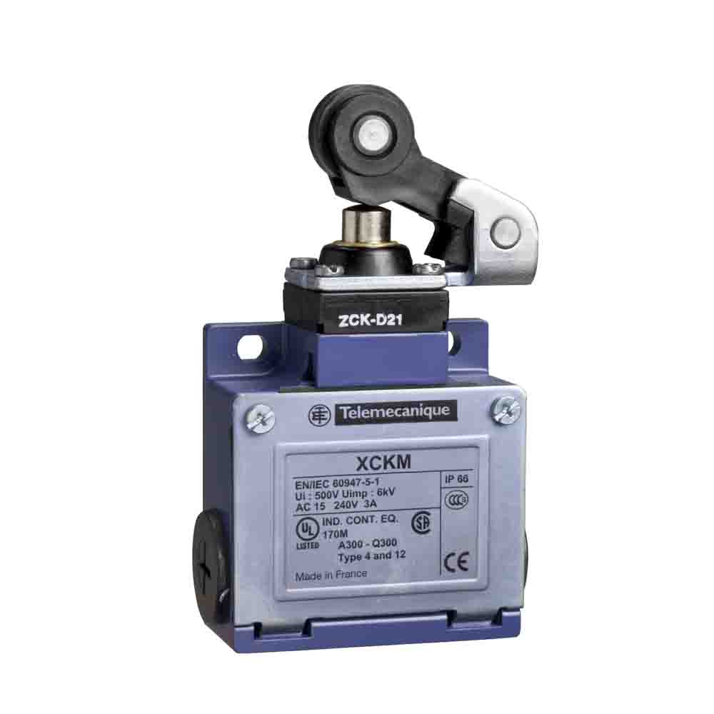 Telemecanique Sensors XCKM Series Roller Lever Plunger Limit Switch, 1NC/1NO, IP66, DP, Zinc Alloy Housing, 500V ac