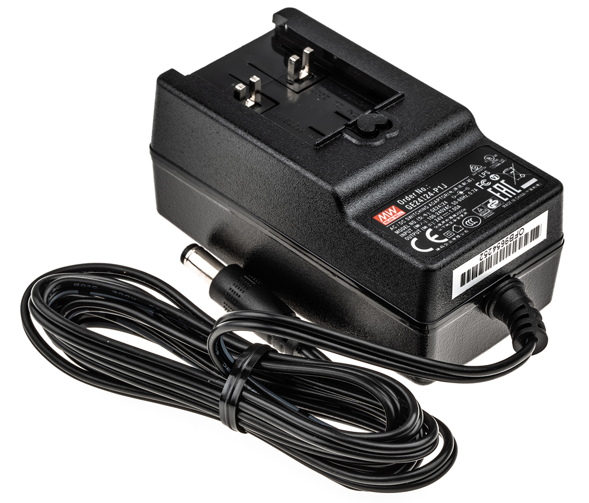 MEAN WELL 24W Plug-In AC/DC Adapter 24V dc Output, 1A Output