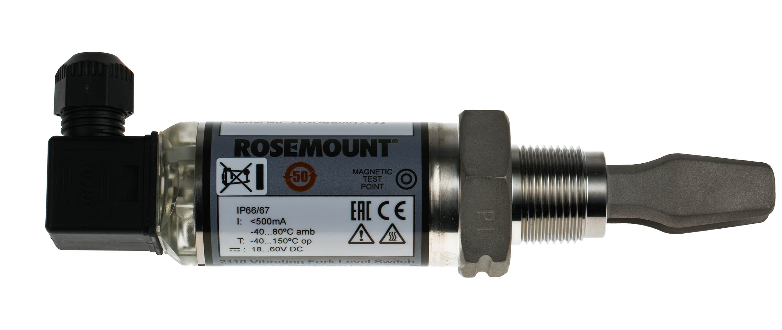 Rosemount 2110 Series Fork Level Switch Vibrating Level Switch, PNP Output, Side or Top Mount, Stainless Steel Body