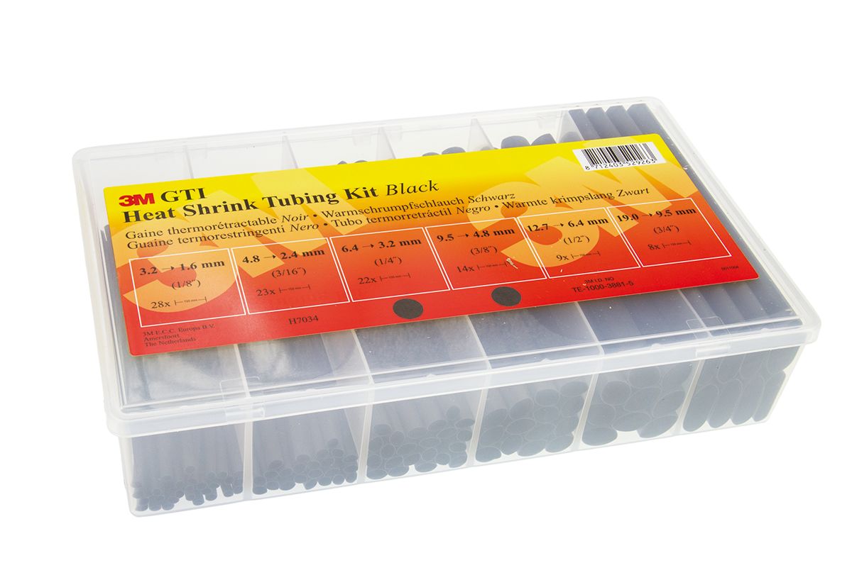 3M Heat Shrink Tubing, Black 3.2mm Sleeve Dia. x 150mm Length, GTI Series