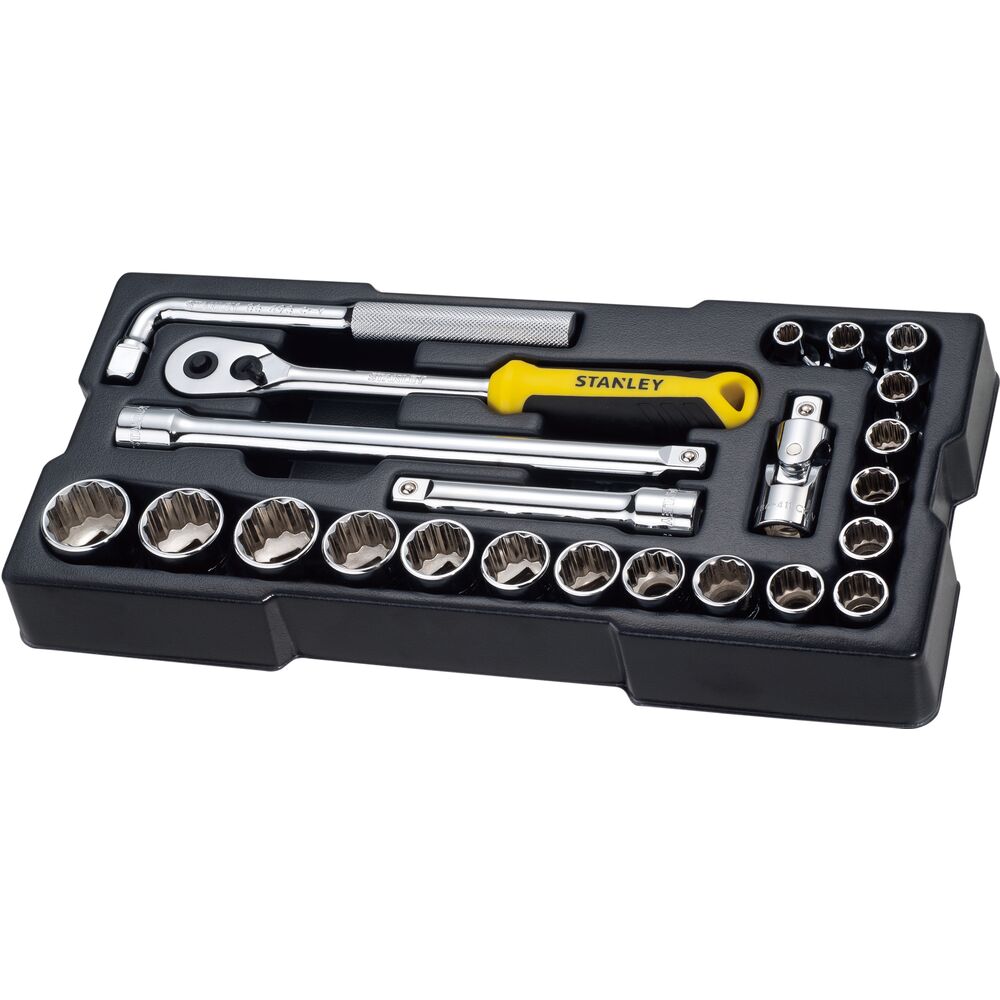 Stanley 23-Piece Metric 1/2 Standard Socket Set with Ratchet, 12 point