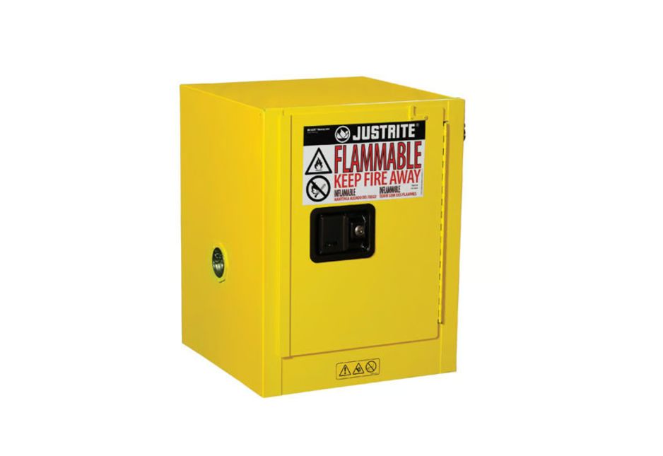 Justrite Yellow Steel Lockable 1 Door Flammable Cabinet, 559mm x 432mm x 432mm