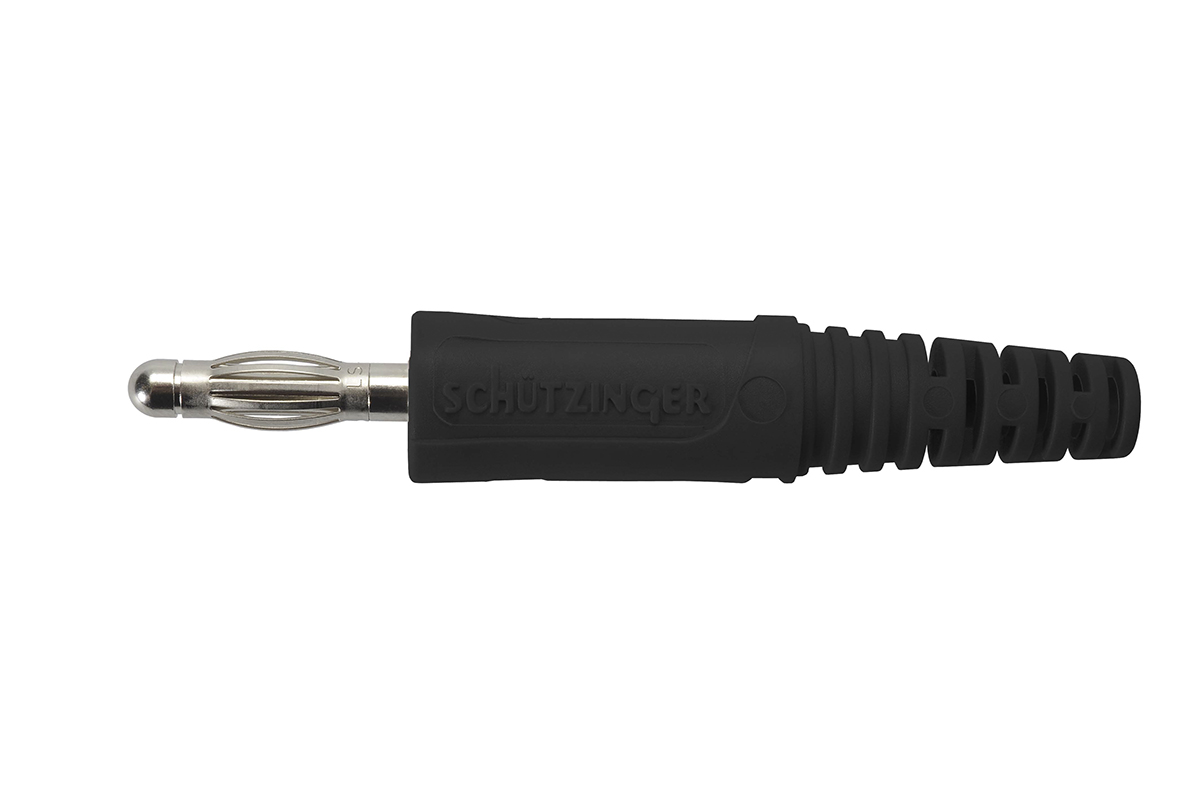 Schutzinger Black Male Banana Plug, 4 mm Connector, Solder Termination, 32A, 33 V ac, 70V dc, Nickel Plating