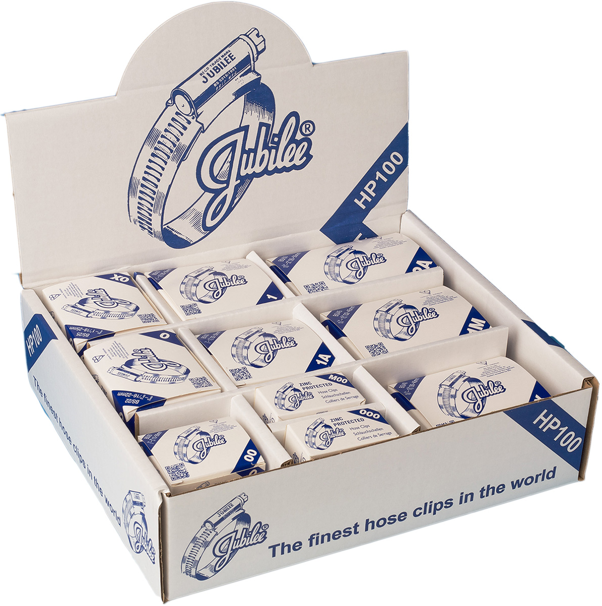 Jubilee 100 Piece Zinc-Plated Mild Steel Worm Drive Hose Clip Kit, 9.5 → 12mm and 35 → 50mm Inside