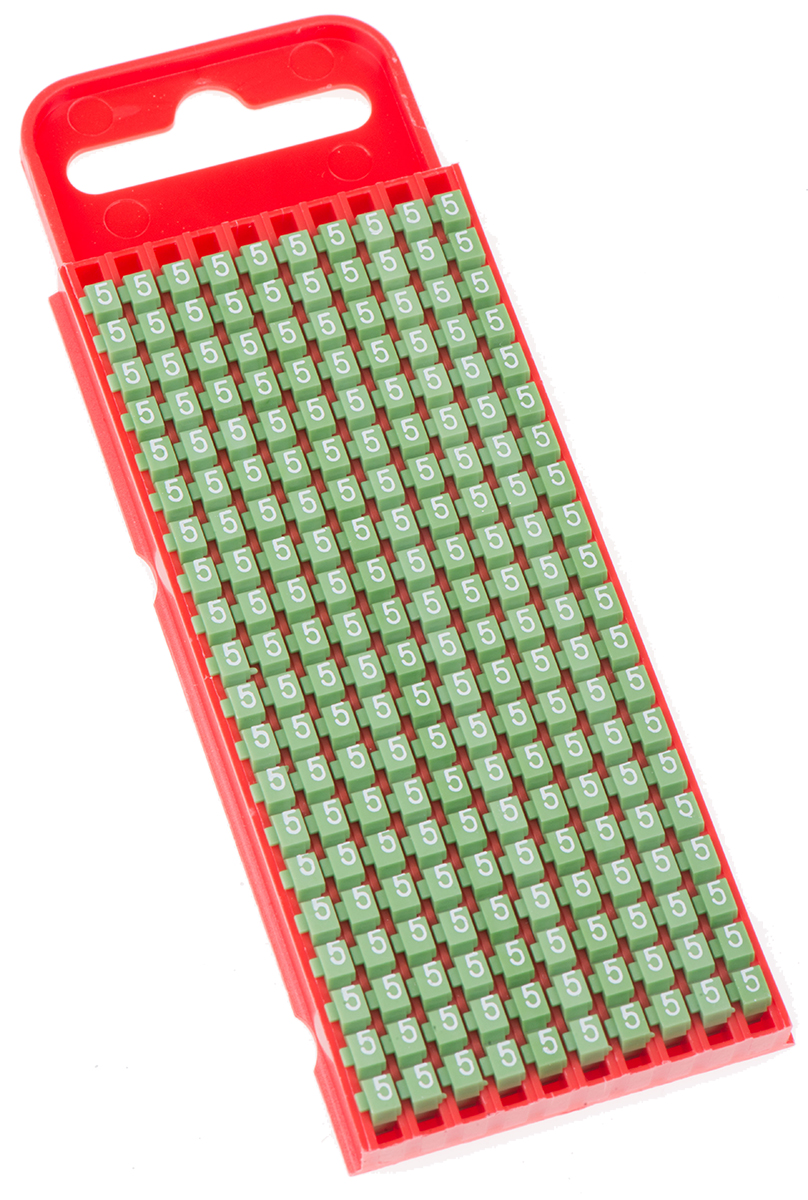 HellermannTyton WIC1 Snap On Cable Markers, Green, Pre-printed "5", 2 → 2.8mm Cable, 561-01655 WIC1-5-PA66-GN