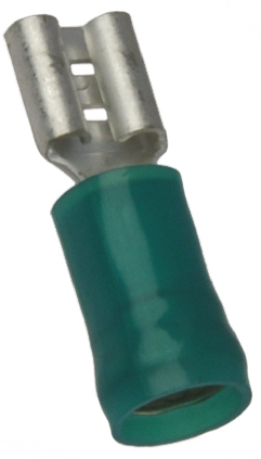 TE Connectivity PIDG FASTON .250 Green Insulated Female Spade Connector, Receptacle, 6.35 x 0.81mm Tab Size, 2mm² to
