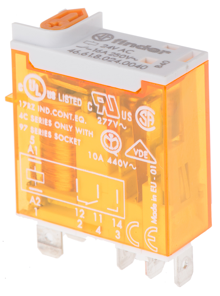 Finder Plug In Power Relay, 24V ac Coil, 16A Switching Current, SPDT