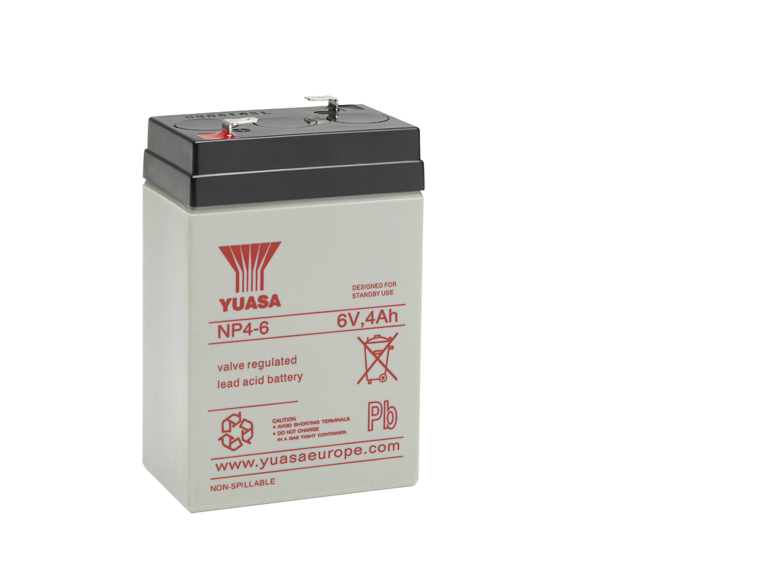 Yuasa 6V Faston 4.8mm Sealed Lead Acid Battery, 4Ah