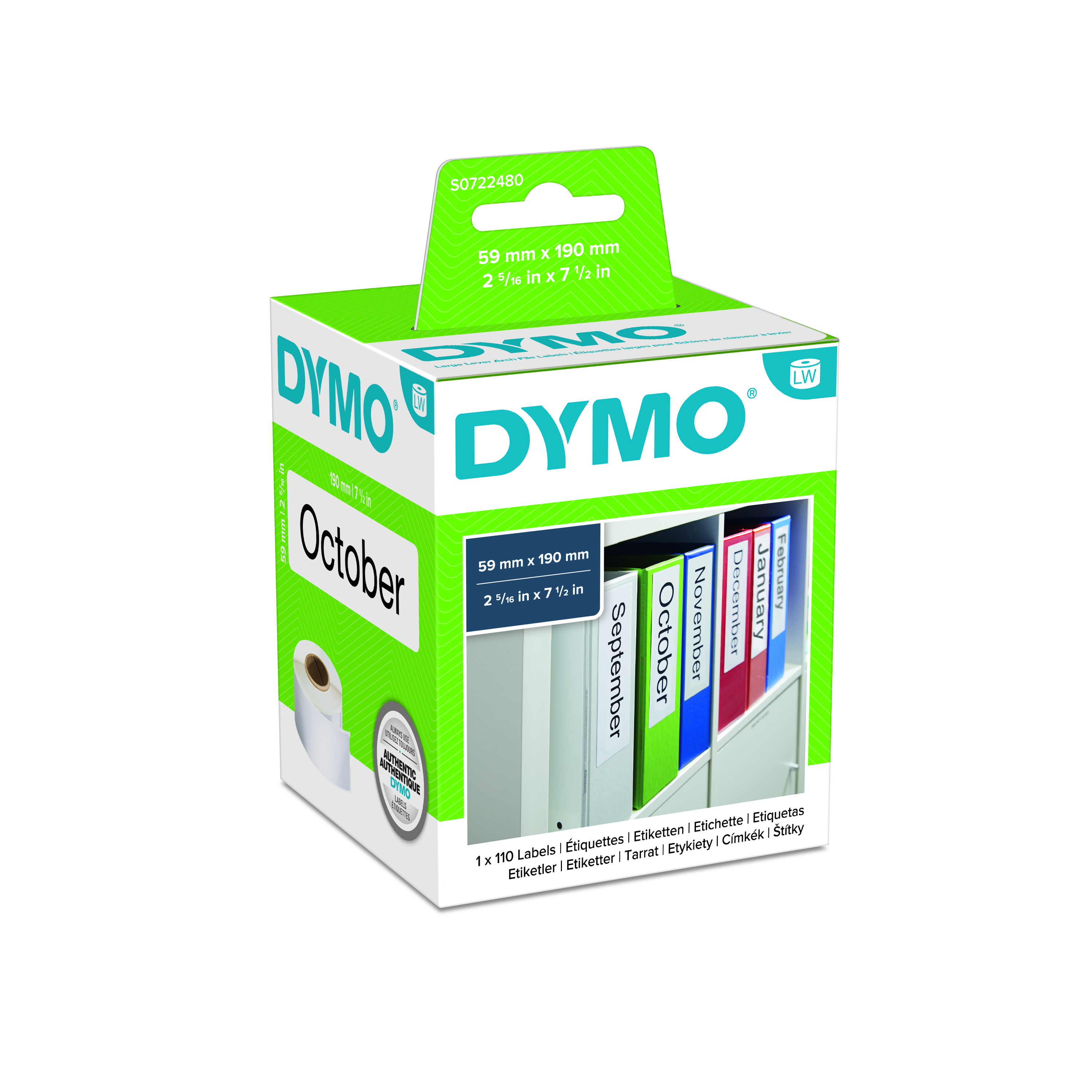 Dymo White Black Print Label Roll, 190mm Width, 59mm Height, 110Per Roll Qty