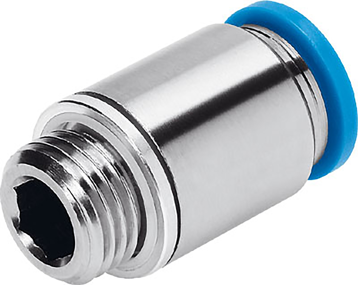 Festo QS Series Straight Threaded Adaptor, G 1/4 Male to Push In 10 mm, Threaded-to-Tube Connection Style, 186112