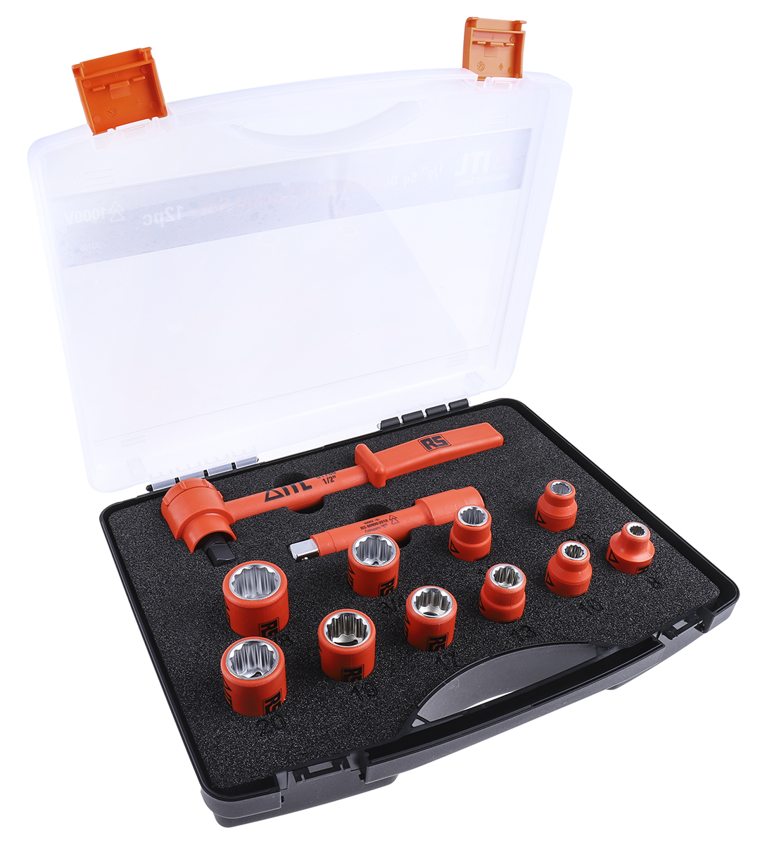 ITL Insulated Tools Ltd 12-Piece Imperial, Metric 1/2 in Standard Socket Set with Ratchet, 12 point, VDE/1000V