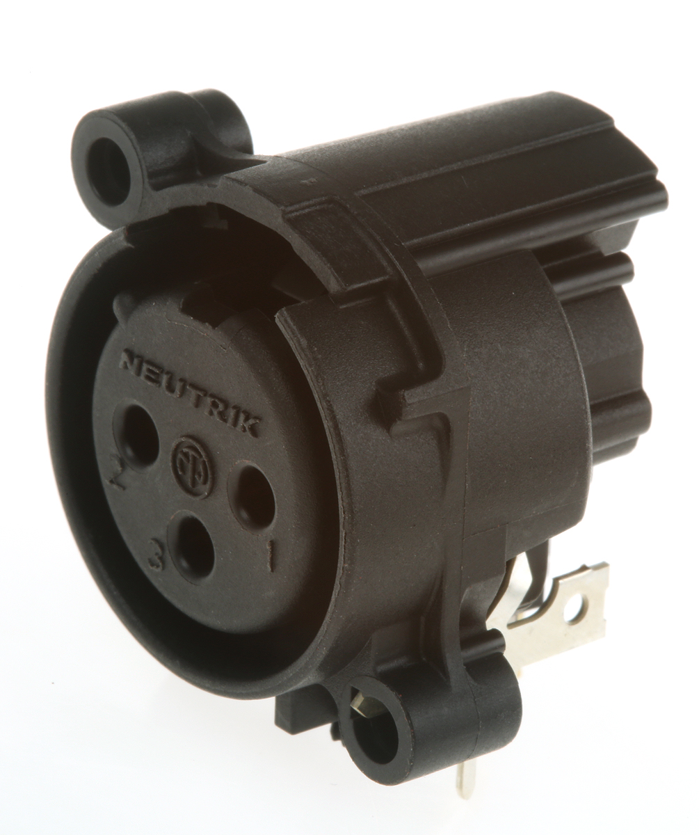 Neutrik PCB Mount XLR Connector, Right Angle, Female, 50 V, 3 Way, Gold Cobalt over Enickel Plating