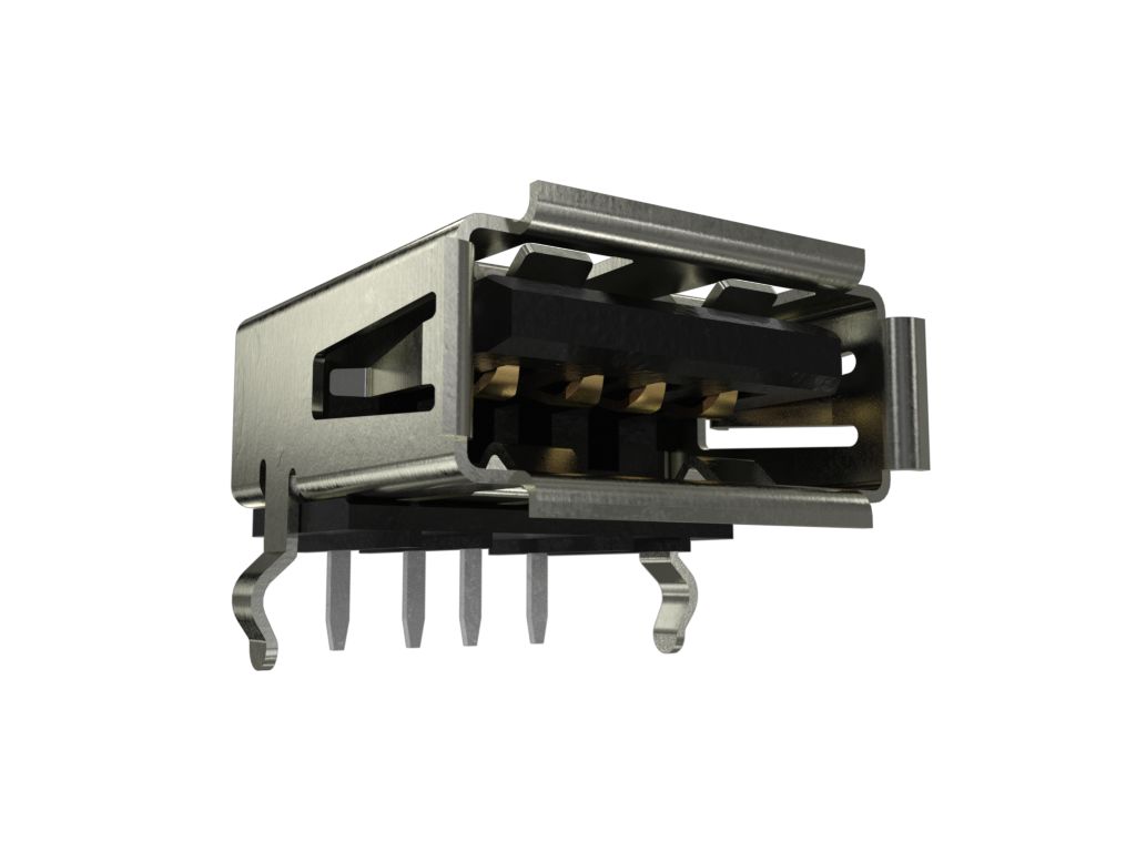 Amphenol Communications Solutions Right Angle, SMT, Socket- 4 Port Type A 2.0 USB Connector
