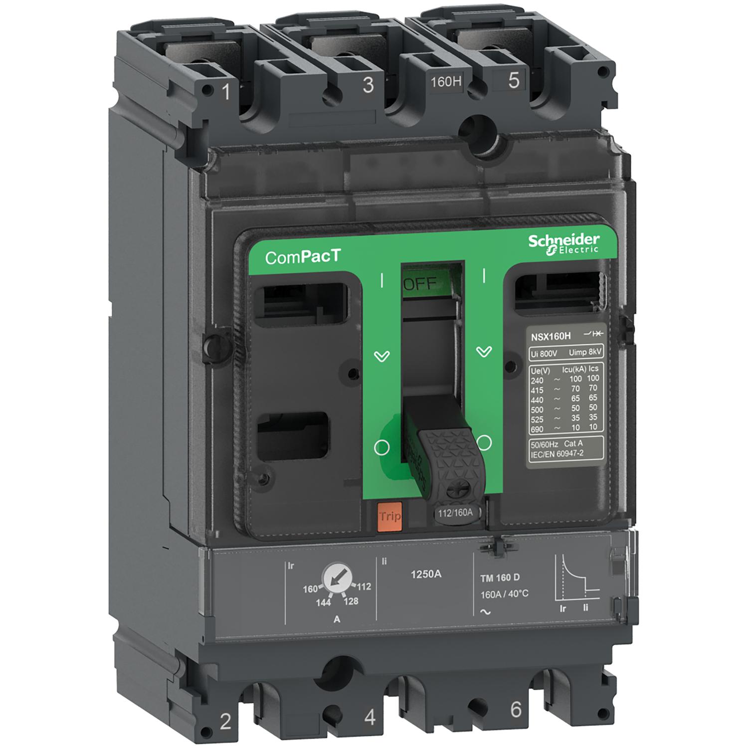 Schneider Electric, ComPacT NSX MCCB 3P 100A, Breaking Capacity 90 kA, Fixed Mount