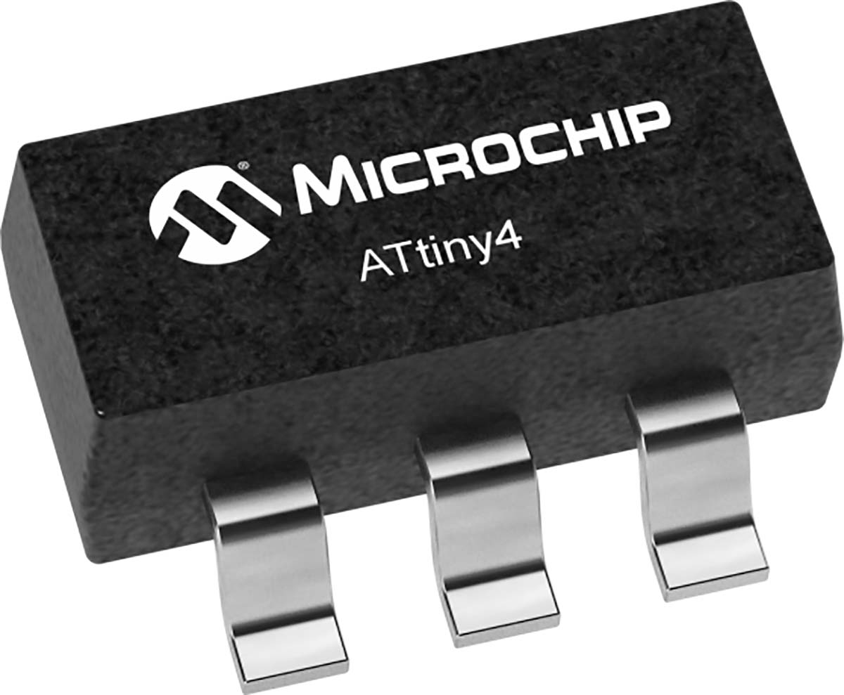Microchip ATTINY4-TSHR, 8 bit AVR, ATTINY4 Microcontroller, 20 MHz, 8kB FLASH, 6-Pin 6ST1