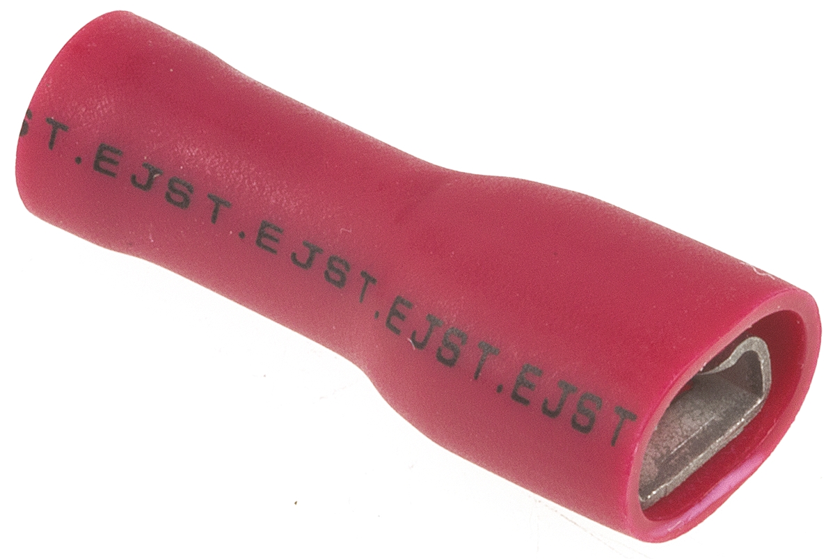 JST FLVDDF Red Insulated Female Spade Connector, Receptacle, 4.75 x 0.8mm Tab Size, 0.25mm² to 1.65mm²