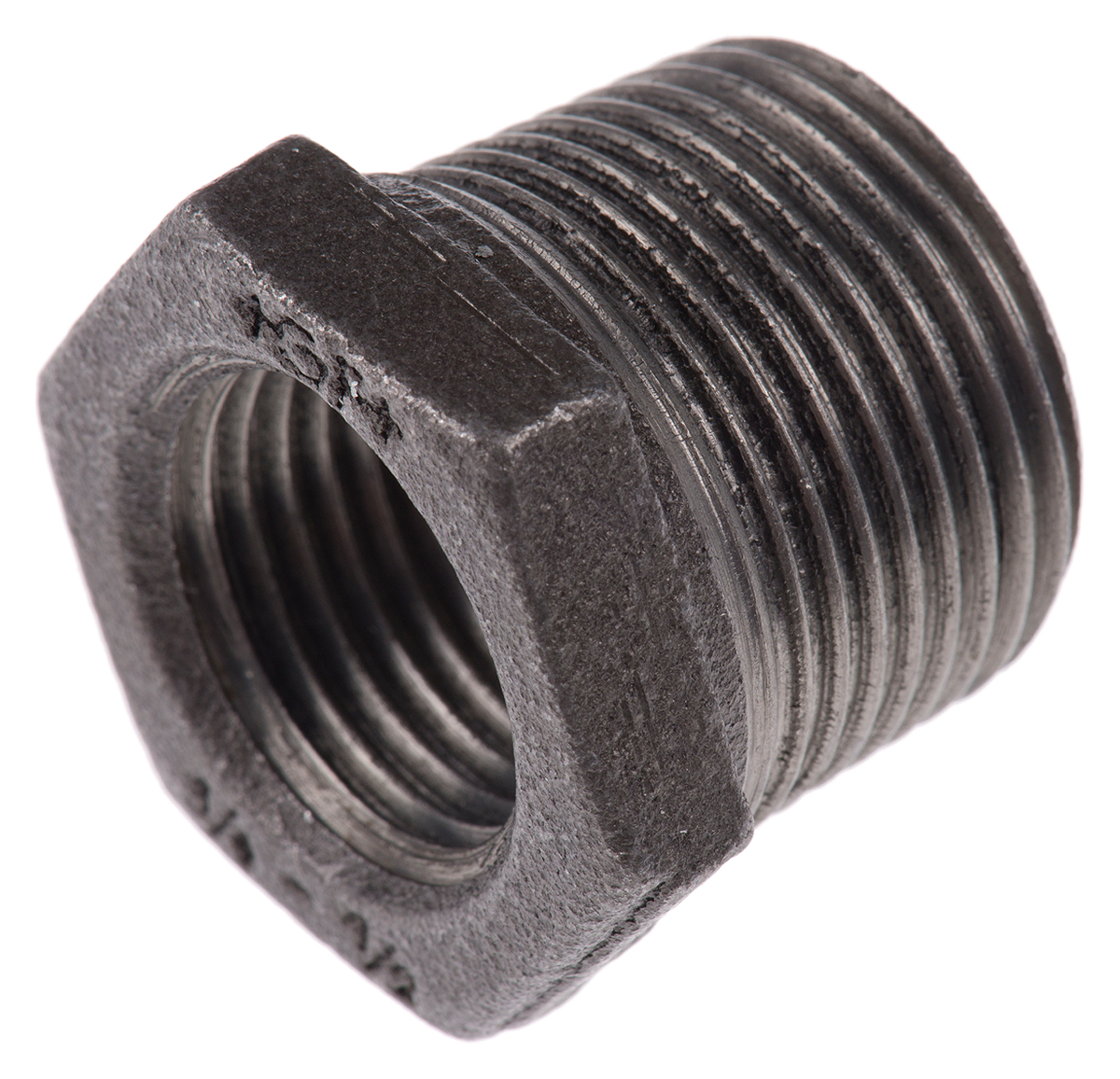 Georg Fischer Black Malleable Iron Fitting, Straight Reducer Bush, Male BSPT 3/4in to Female BSPP 1/2in