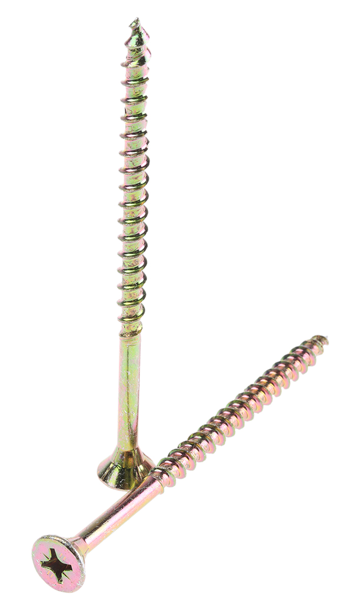 ULTI-MATE Pozisquare Countersunk Steel Wood Screw, Yellow Passivated, Zinc Plated, 6mm Thread, 100mm Length