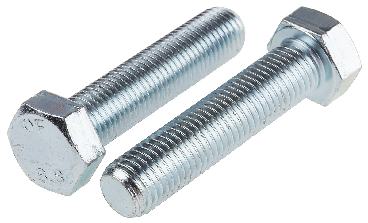 RS PRO Bright Zinc Plated Steel, Hex Bolt, M16 x 70mm