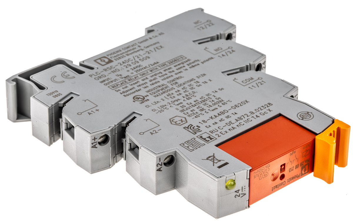 Phoenix Contact PLC-RSC- 24DC/21-21/EX Series Relay Module, DIN Rail Mount, 24V dc Coil, DPDT, 2-Pole