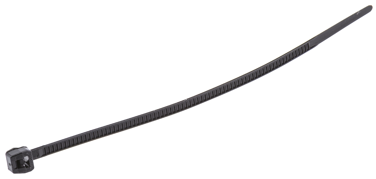 HellermannTyton Cable Tie, 100mm x 2.5 mm, Black Polyamide 6.6 (PA66), Pk-200